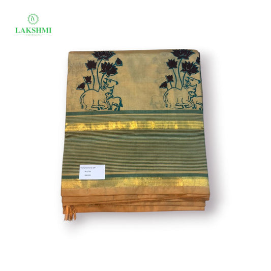 Varna Vazhanar Plain 10Yards with Block print - 061003