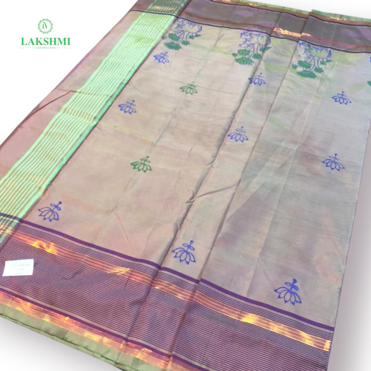 Varna Vazhanar Plain 10Yards with Block print - 061004