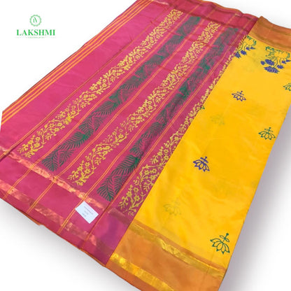 Varna Vazhanar Plain 10Yards with Block print - 061009