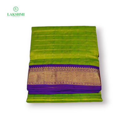 Chakravakam – Pure Kanchipuram Silk Madisar | 10 Yards - Fluroscent Green with Purple